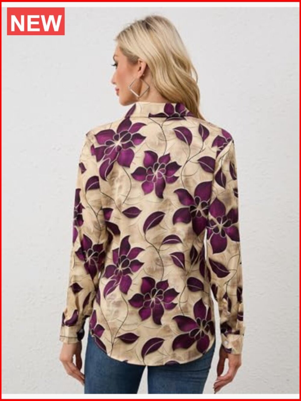 Women's Silky Button Down Shirt Wrinkle-Resistant Long Sleeve Blouse - Picture 5 of 7